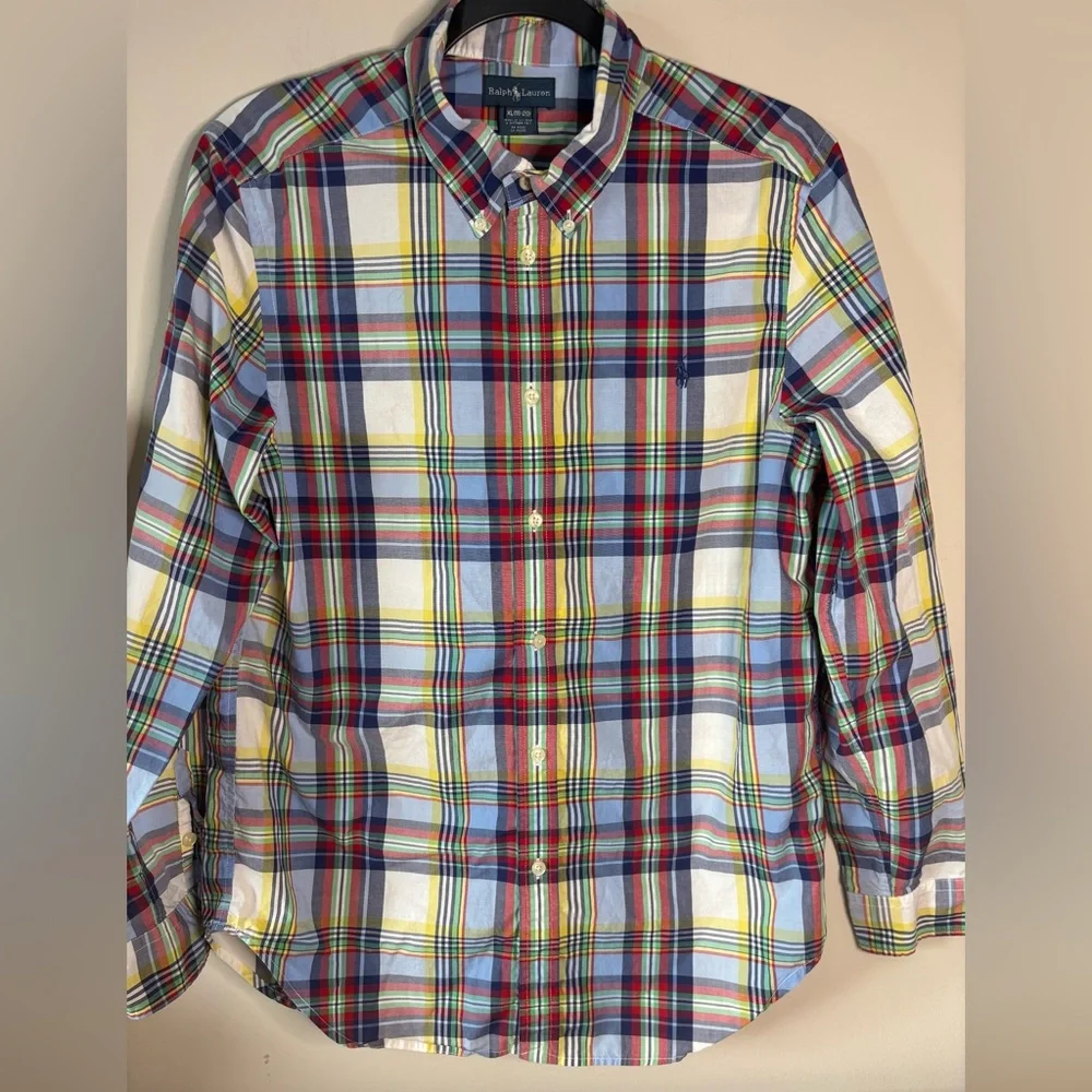 Ralph Lauren Yourh XL‎ 18-20 Blue and Red Plaid Shirt